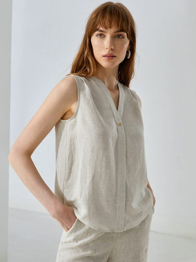 NTG Fad TOP Sleeveless pleated one-button top-（Hand MADE）