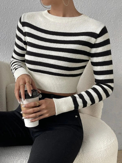 NTG Fad TOP Striped short inner and outer wear knitted top sweater
