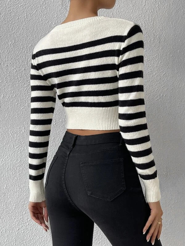 NTG Fad TOP Striped short inner and outer wear knitted top sweater