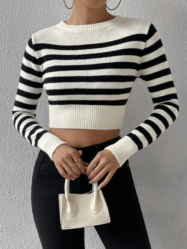 NTG Fad TOP Striped short inner and outer wear knitted top sweater