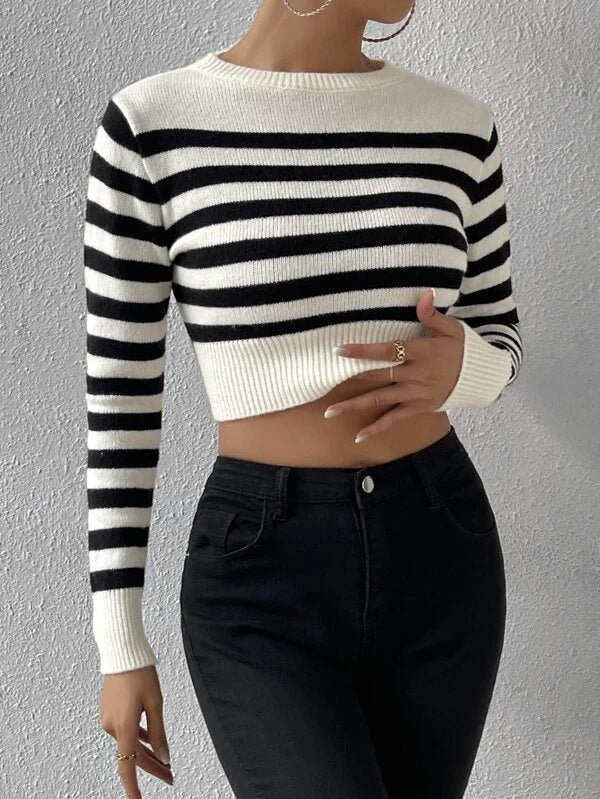 NTG Fad TOP Striped short inner and outer wear knitted top sweater