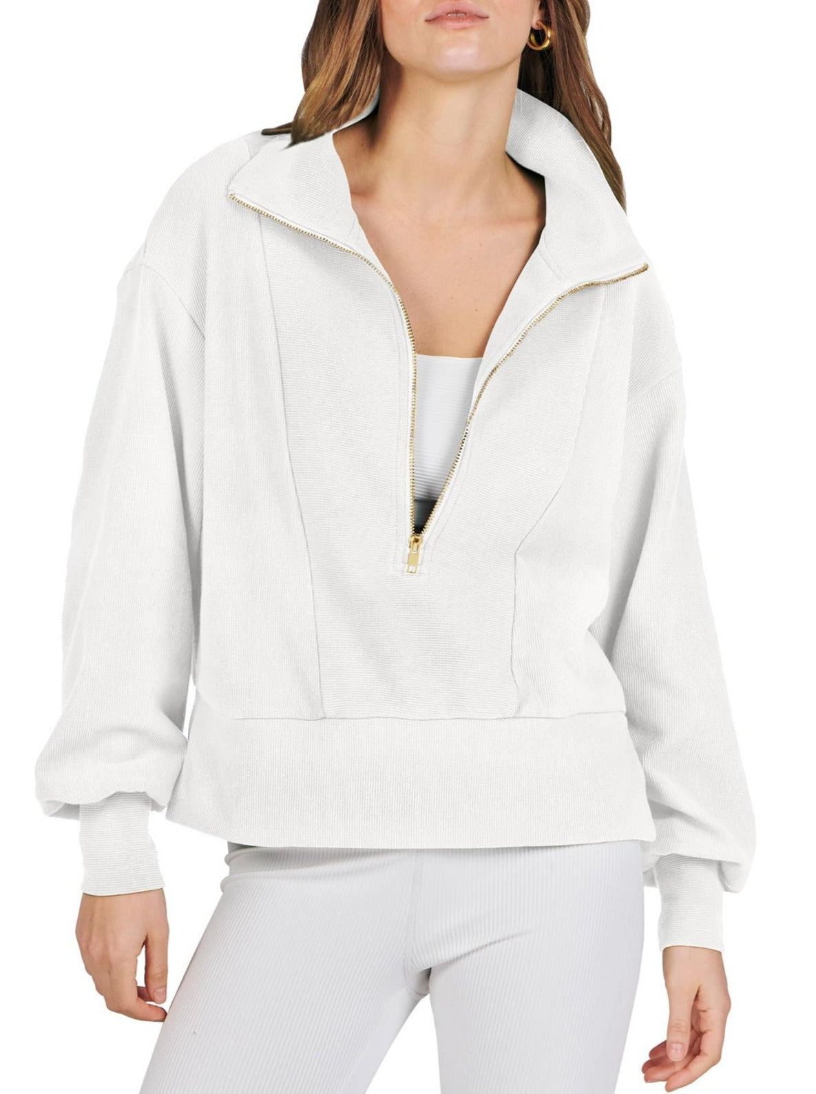 NTG Fad TOP white / S Half Zip Pullover Long Sleeve Sweatshirt