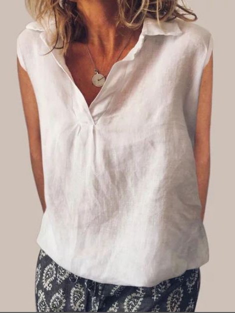 NTG Fad TOP White / S Sweet Cotton V Neck Sleeveless Shirt-（Hand Made）