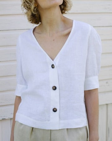 NTG Fad TOP White women's v-neck shirt-(Hand Made）