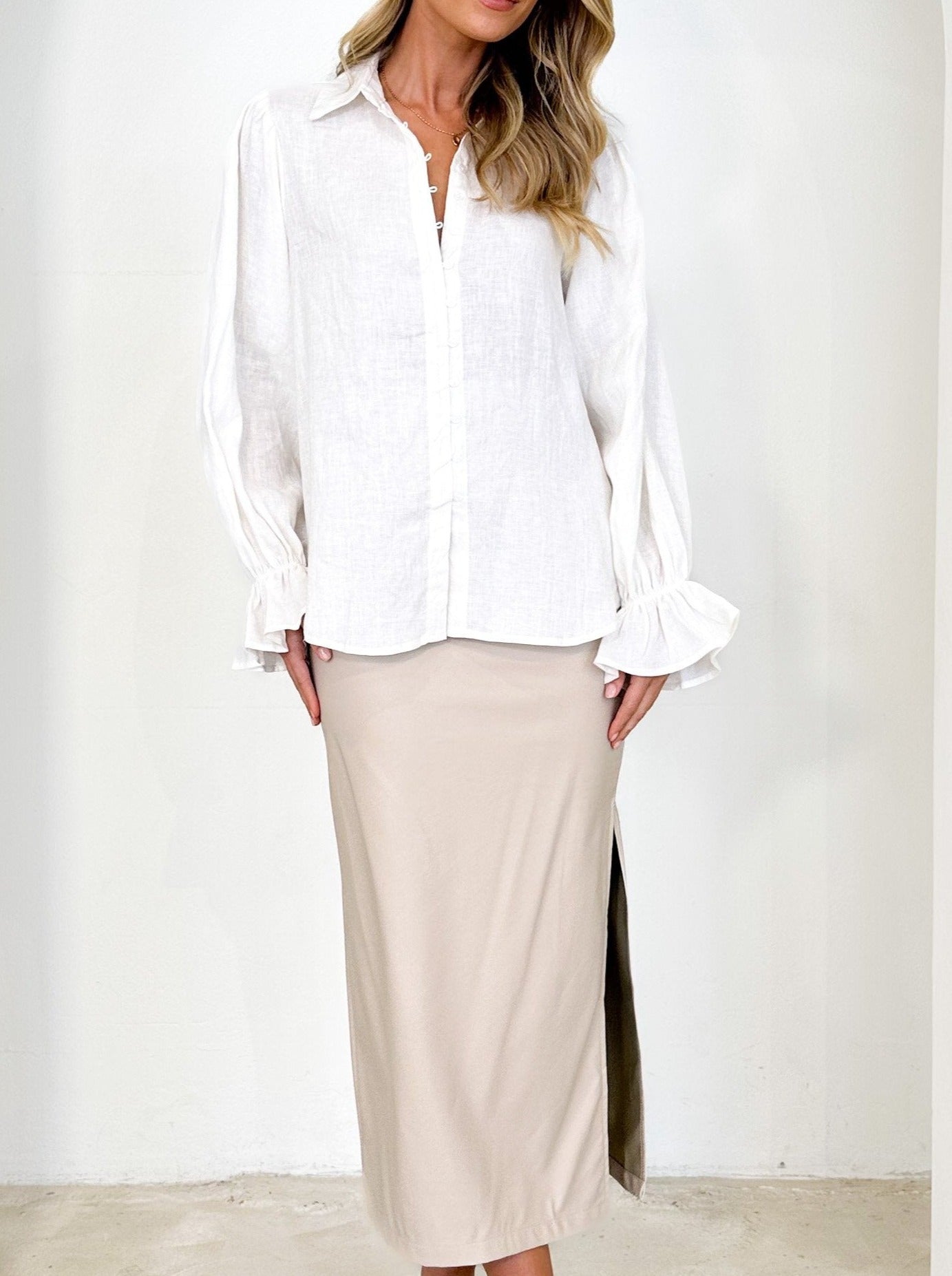 NTG Fad Tops Caprise Linen Shirt - Off White-（Hand Made）