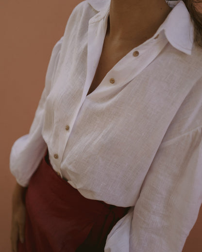 NTG Fad Tops Cotton and linen balloon sleeve shirt-(Hand Made)