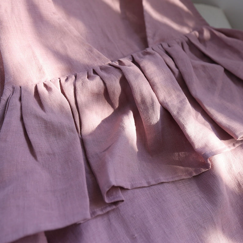 NTG Fad Tops Sage purple / S Sleeveless Linen Women Blouse, Ruffled linen Top-（Hand Made）