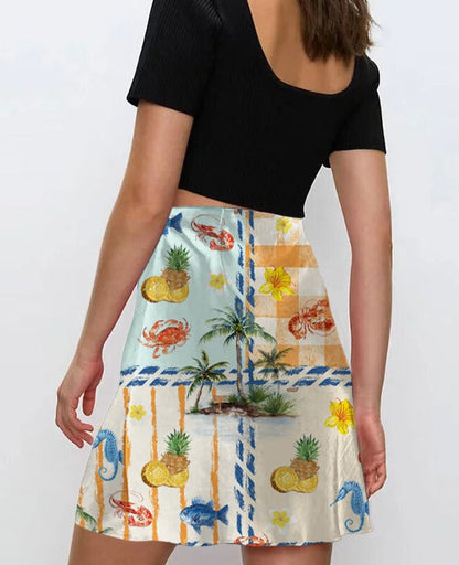 NTG Fad Tropical fruit and marine life print skirt-（Hand Made）