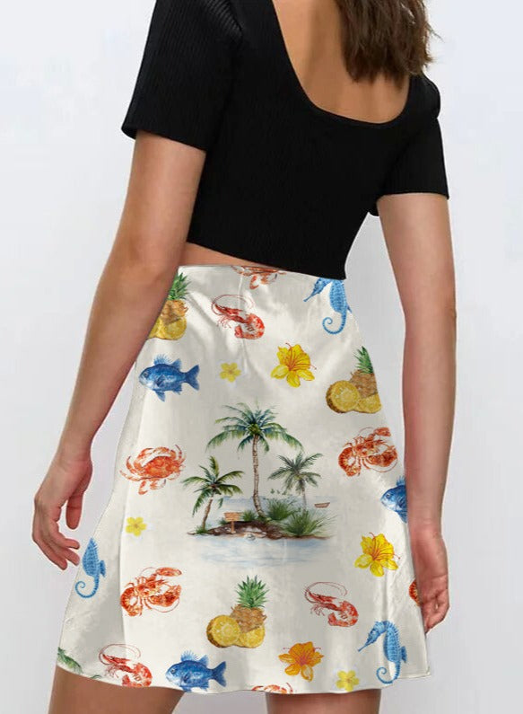 NTG Fad Tropical fruit and marine life print skirt-（Hand Made）