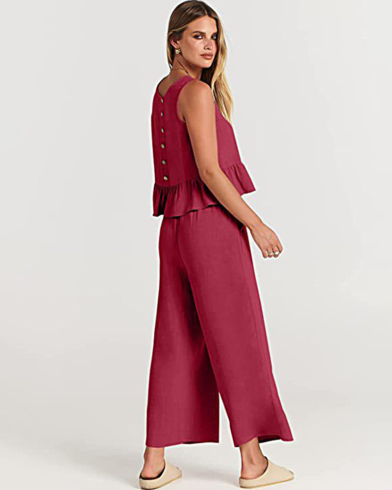 NTG Fad Two Pieces Sets Two Piece Outfits Sleeveless Top and Wide Leg Pants Lounge Set