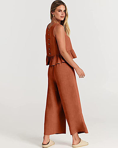 NTG Fad Two Pieces Sets Two Piece Outfits Sleeveless Top and Wide Leg Pants Lounge Set