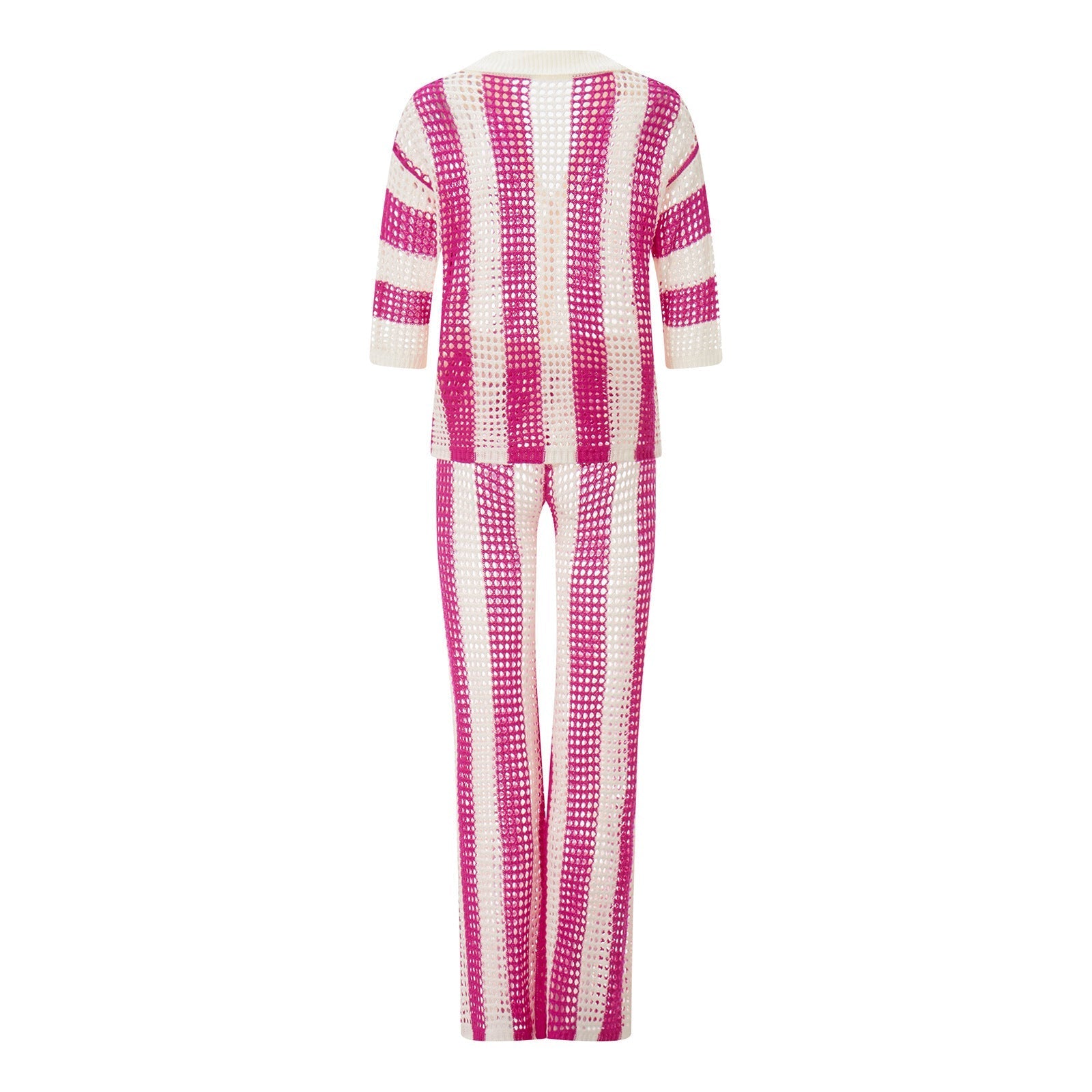 NTG Fad V-neck hollow striped shirt loose knit wide-leg pants suit