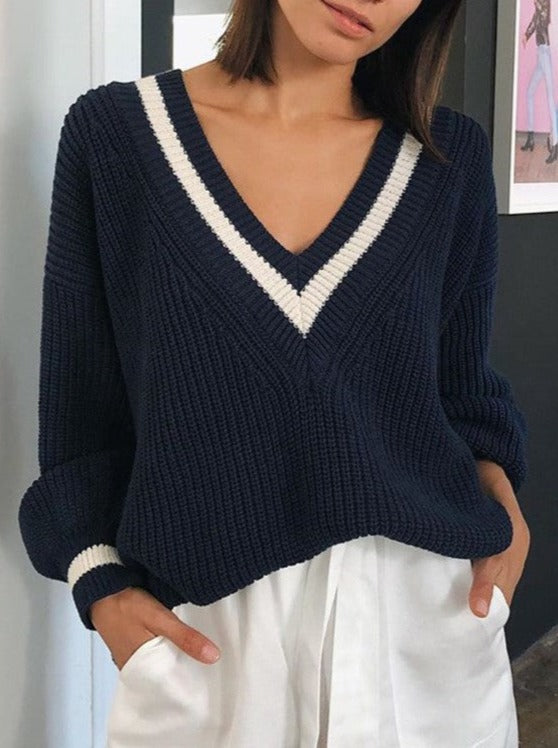 NTG Fad V-neck knitted fashionable outerwear loose sweater