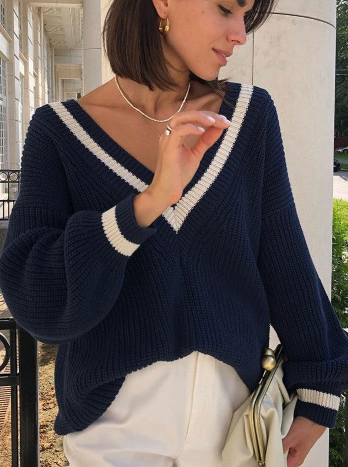 NTG Fad V-neck knitted fashionable outerwear loose sweater