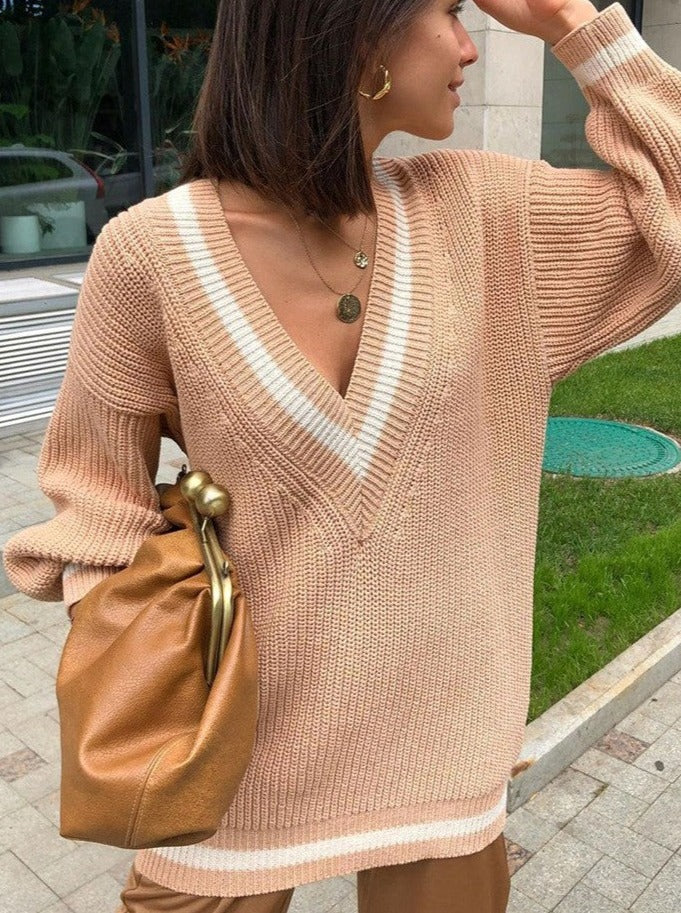 NTG Fad V-neck knitted fashionable outerwear loose sweater