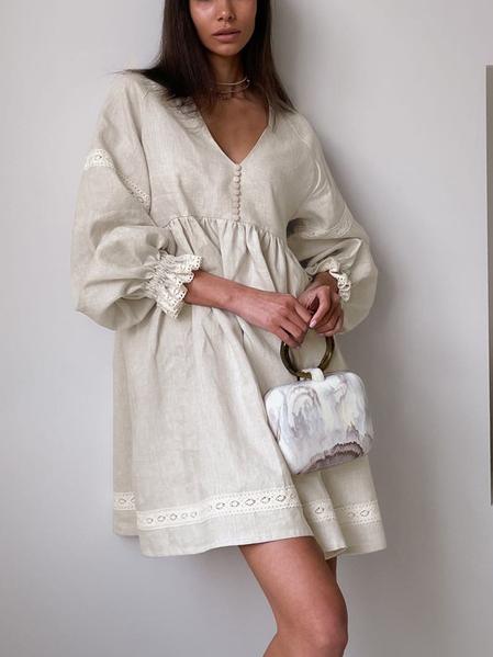 NTG Fad V-neck Lantern Sleeve Loose Dress