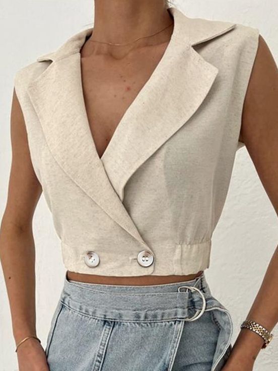 NTG Fad Vest Apricot / S Short fashionable V-neck cotton and linen vest