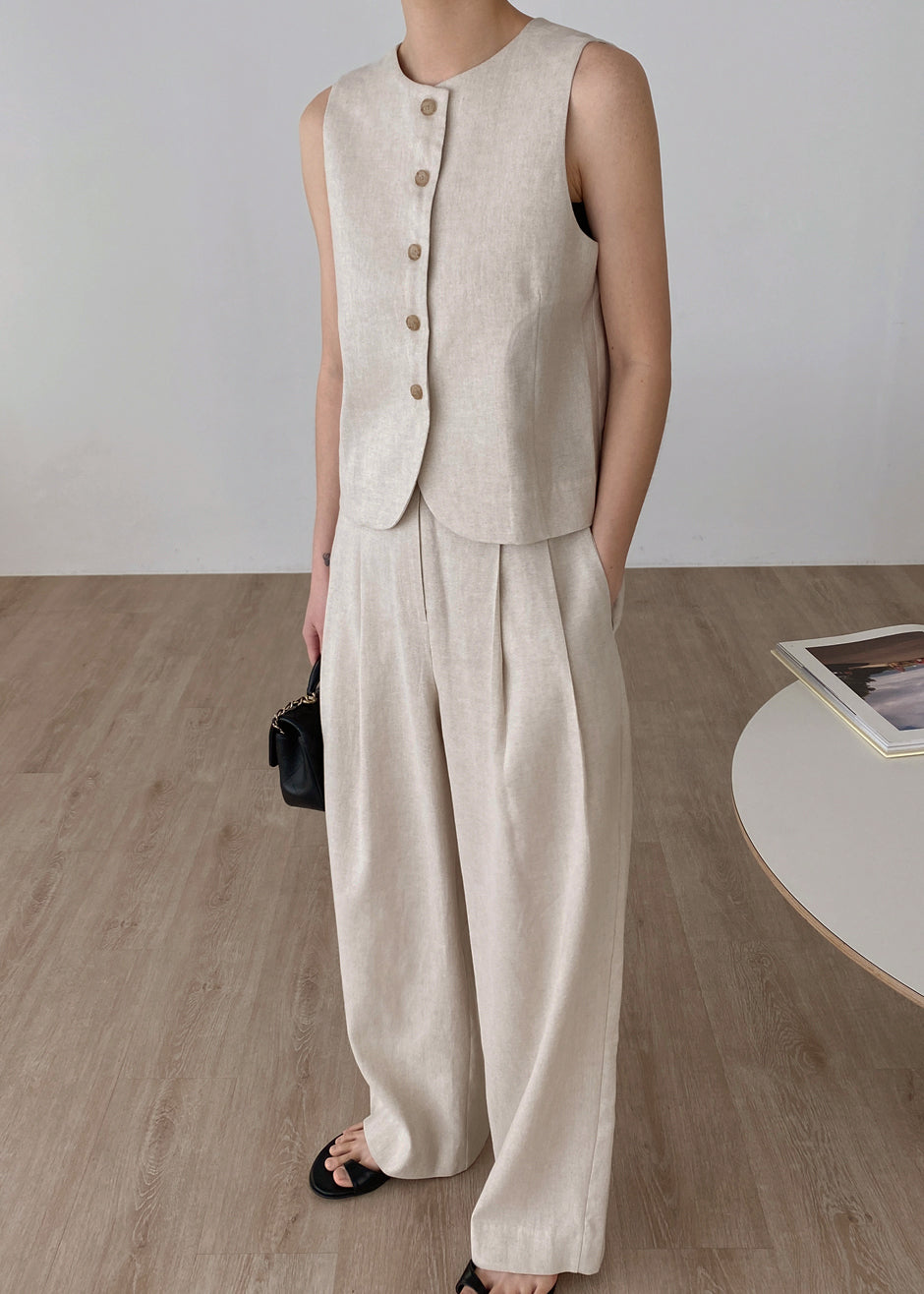 NTG Fad Vest Maria Linen Vest - Beige-(Hand Make)