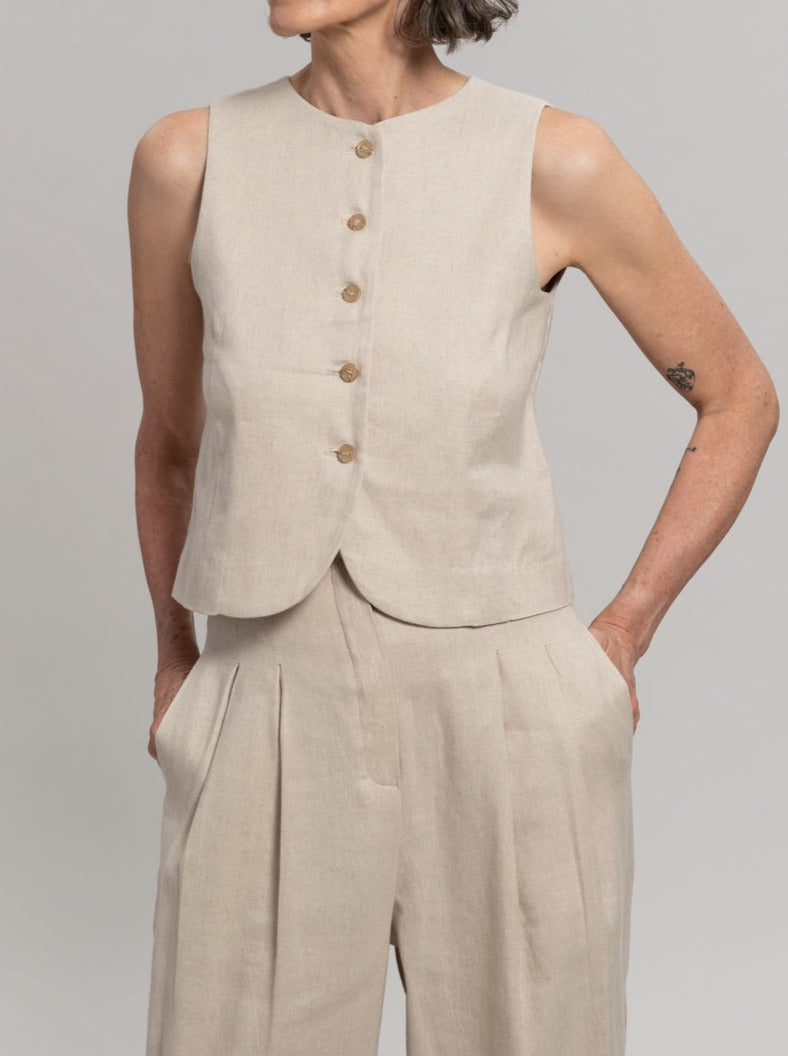 NTG Fad Vest Maria Linen Vest - Beige-(Hand Make)