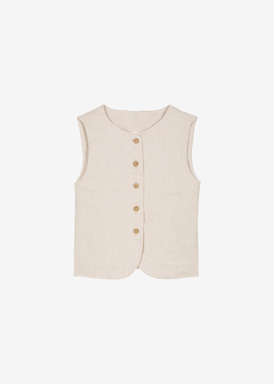 NTG Fad Vest S Maria Linen Vest - Beige-(Hand Make)