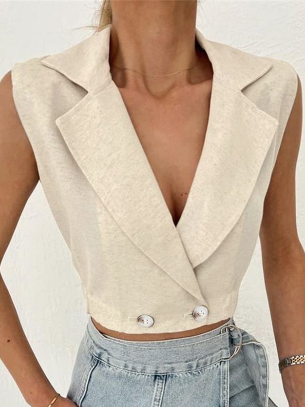NTG Fad Vest Short fashionable V-neck cotton and linen vest