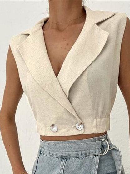 NTG Fad Vest Short fashionable V-neck cotton and linen vest