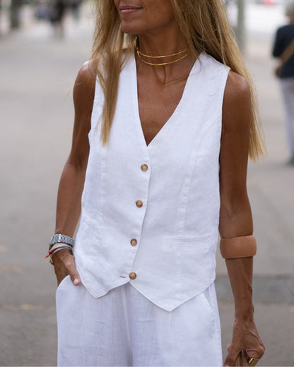 NTG Fad Vest White / S Solid Color Sleeveless Slim Fit Cotton Vest Top