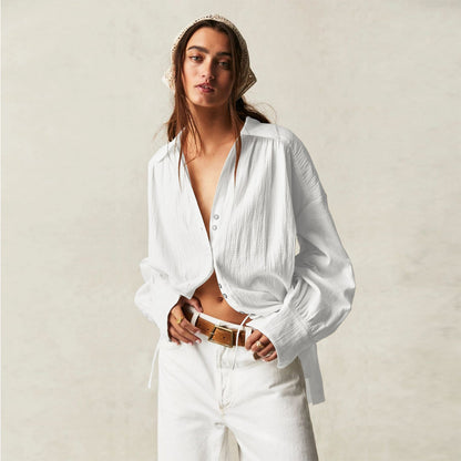 NTG Fad White / L Solid color lapel shirt sun protection jacket