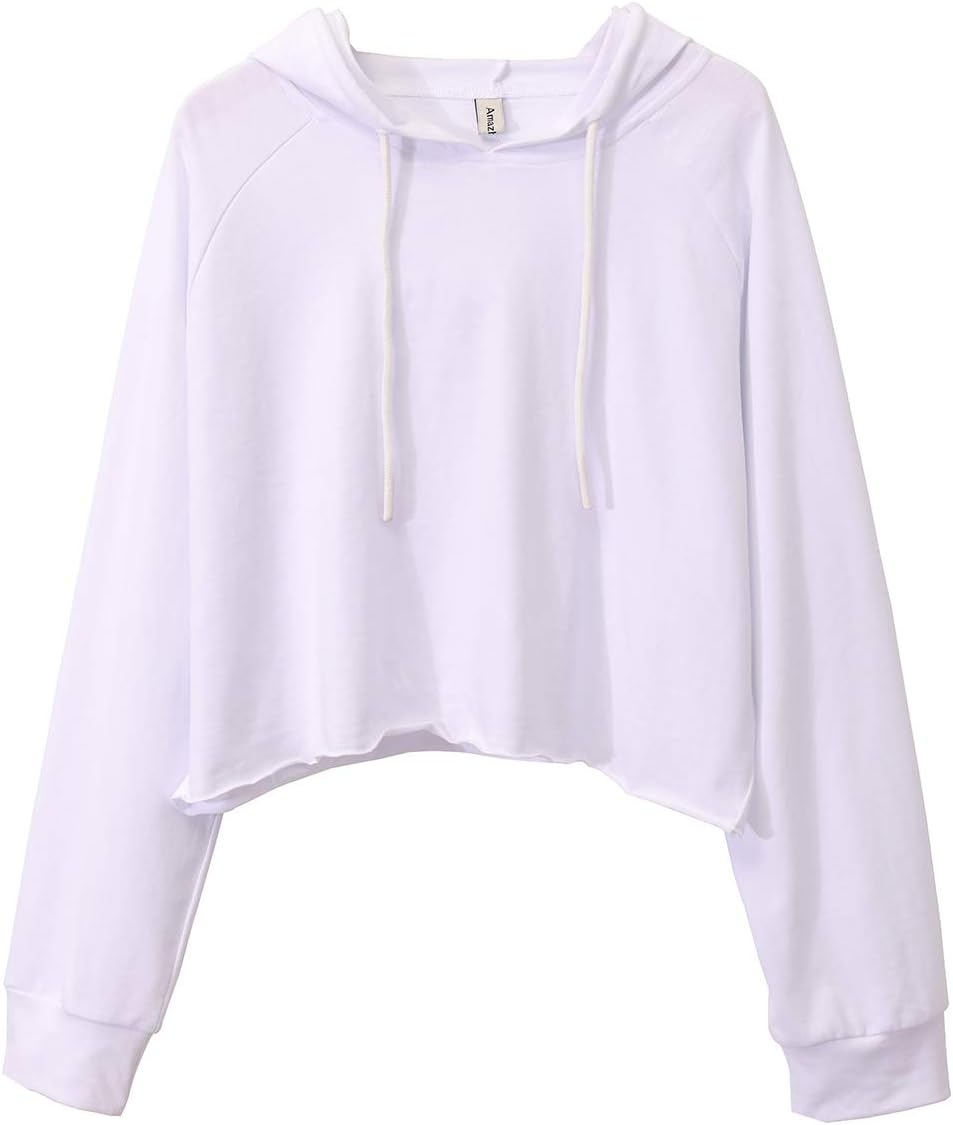 NTG Fad White / Large Cropped Sweatshirt Casual Pullover Crop Top with Hooded