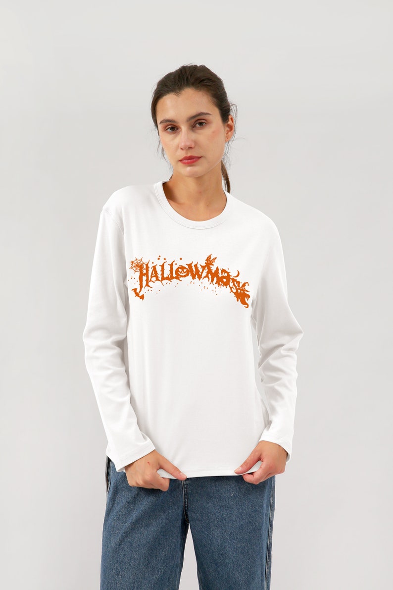 NTG Fad White- long sleeve / S US letter Western Halloween Sweatshirt for Women