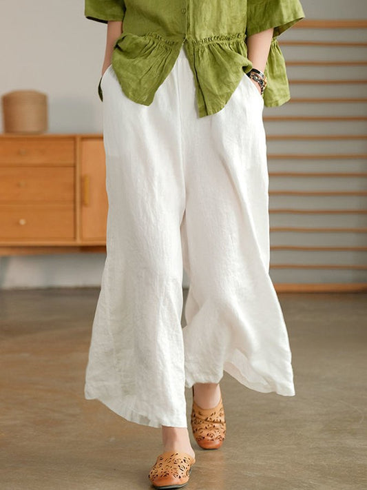 NTG Fad White / M Women's Casual Loose Cotton Linen Wide Leg Pants