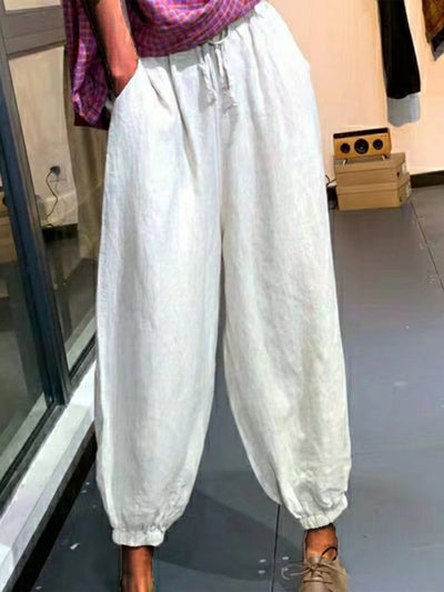 NTG Fad White / M Women's Cotton Linen Loose Casual Leggings Harlan Pants