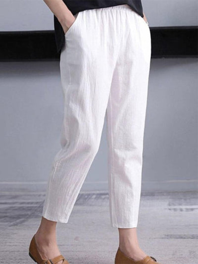 NTG Fad White / M Women's Solid Color Cotton Linen Comfortable Casual Pants