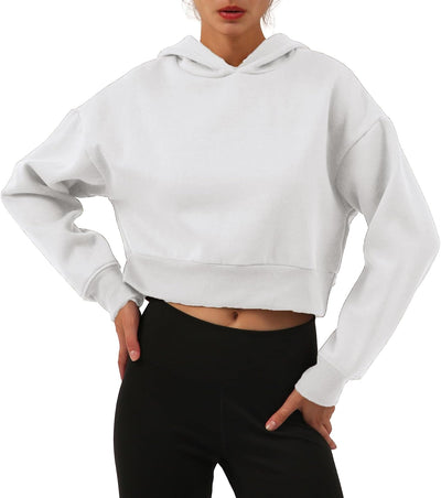 NTG Fad White / Medium Women’s Fleece Cropped Hoodies Casual Crop Tops