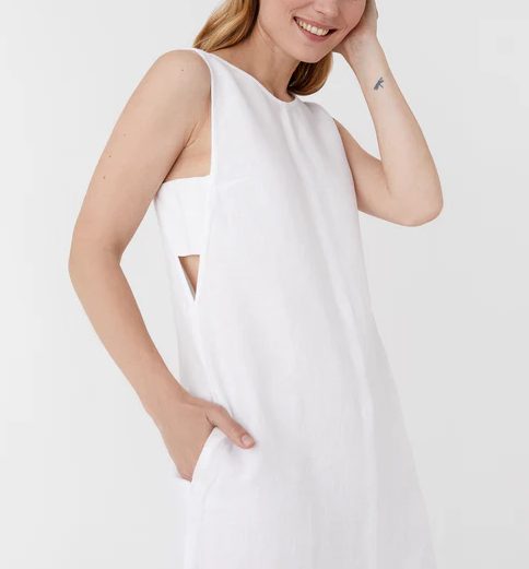 NTG Fad White Midi Linen Cotton Dress