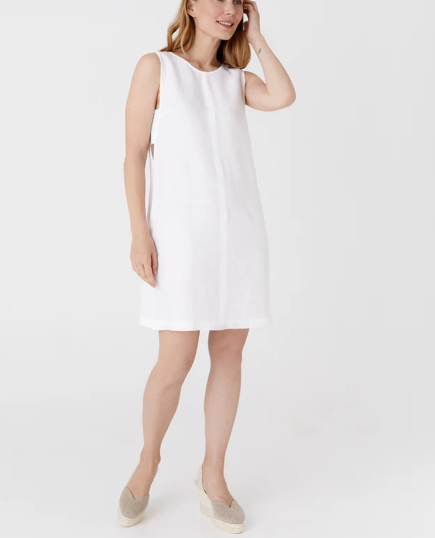 NTG Fad White Midi Linen Cotton Dress