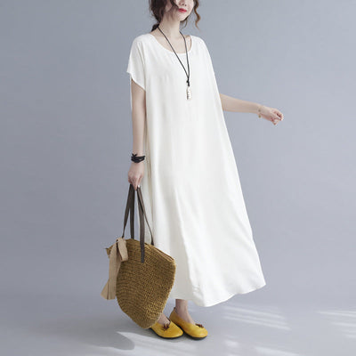 NTG Fad White / One size New solid color cotton and linen loose long dress