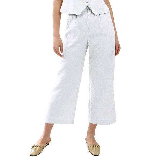NTG Fad White / S 100% Linen Women Linen High Waisted Trousers