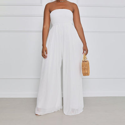 NTG Fad White / S Casual chiffon high-waisted floor-length wide-leg jumpsuit
