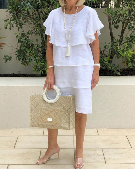 NTG Fad White / S Casual Linen Loose Solid Holiday Midi Dress