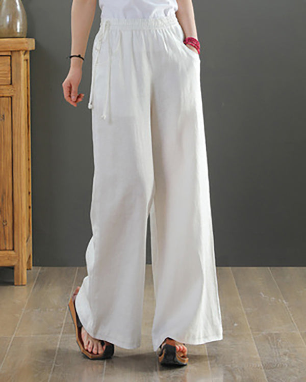 NTG Fad White / S Casual Loose Solid Color Elastic Waist Pants