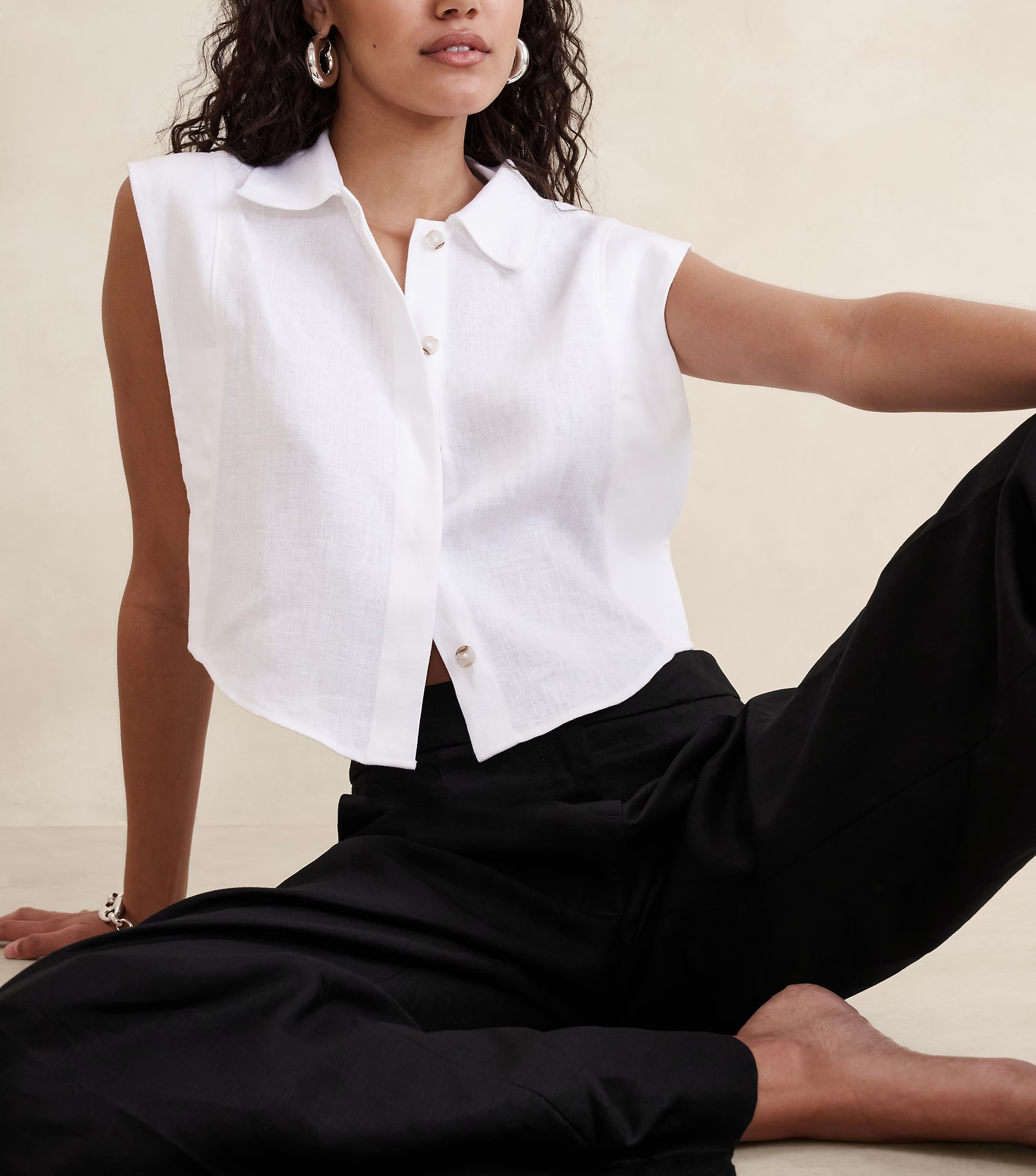 NTG Fad White / S Cotton Linen Cropped Shirt