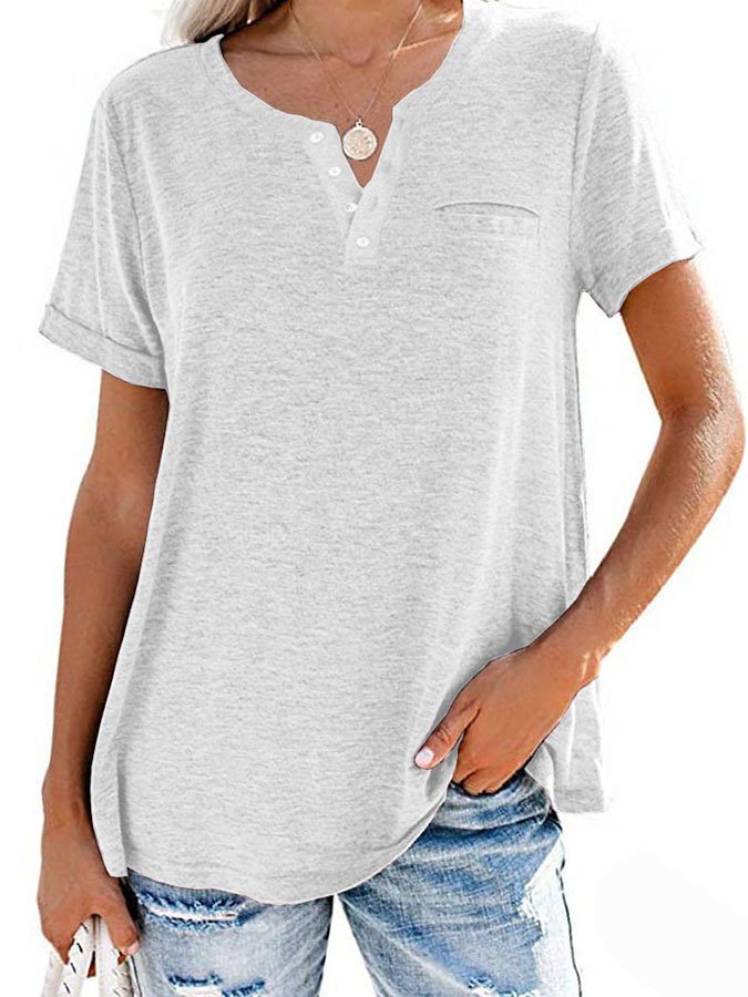 NTG Fad White / S Fashion Solid Color Pocket Short Sleeve T-Shirt
