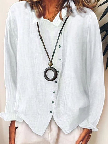 NTG Fad White / S Ladies cotton and linen loose solid color temperament shirt