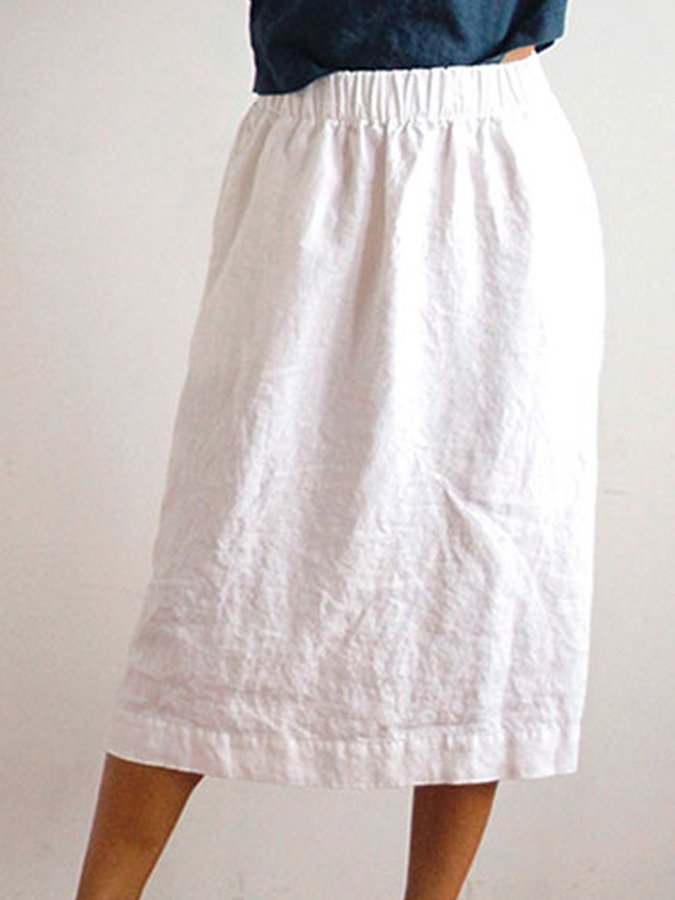 NTG Fad White / S Ladies Cotton Linen Casual Loose Skirt