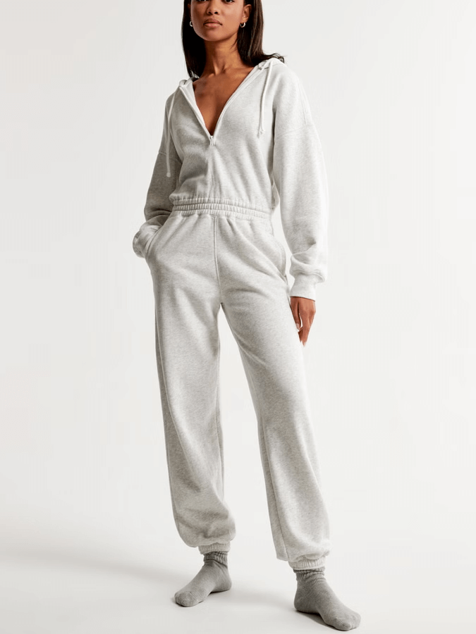 NTG Fad White / S Long-Sleeve Hooded Fleece Jumpsuit