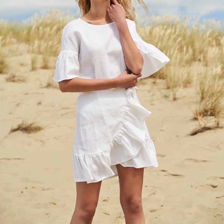NTG Fad White / S Ruffled Linen Skirt (HAND MADE)