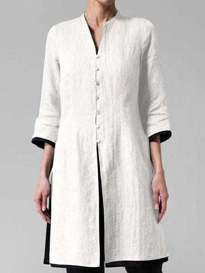 NTG Fad White / S Solid Color Irregular Cotton and Linen Long Shirt