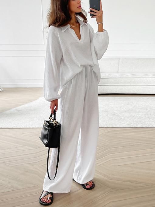 NTG Fad White / S V-neck Casual Women's Home Wear Set