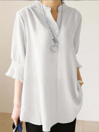 NTG Fad White / S Women's Casual Elegant Pure Color Cotton Shirt